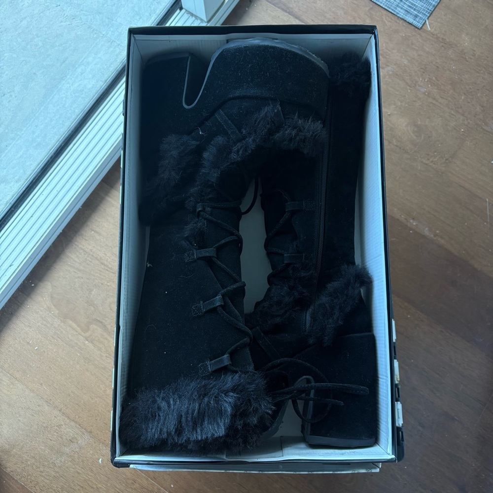 Black Faux Fur Platform Boots